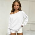 thumbnail image 4 of Girls Ribbed off Shoulder Sweatshirts Oversized Trendy Solid Sweater Kids, 4 of 5