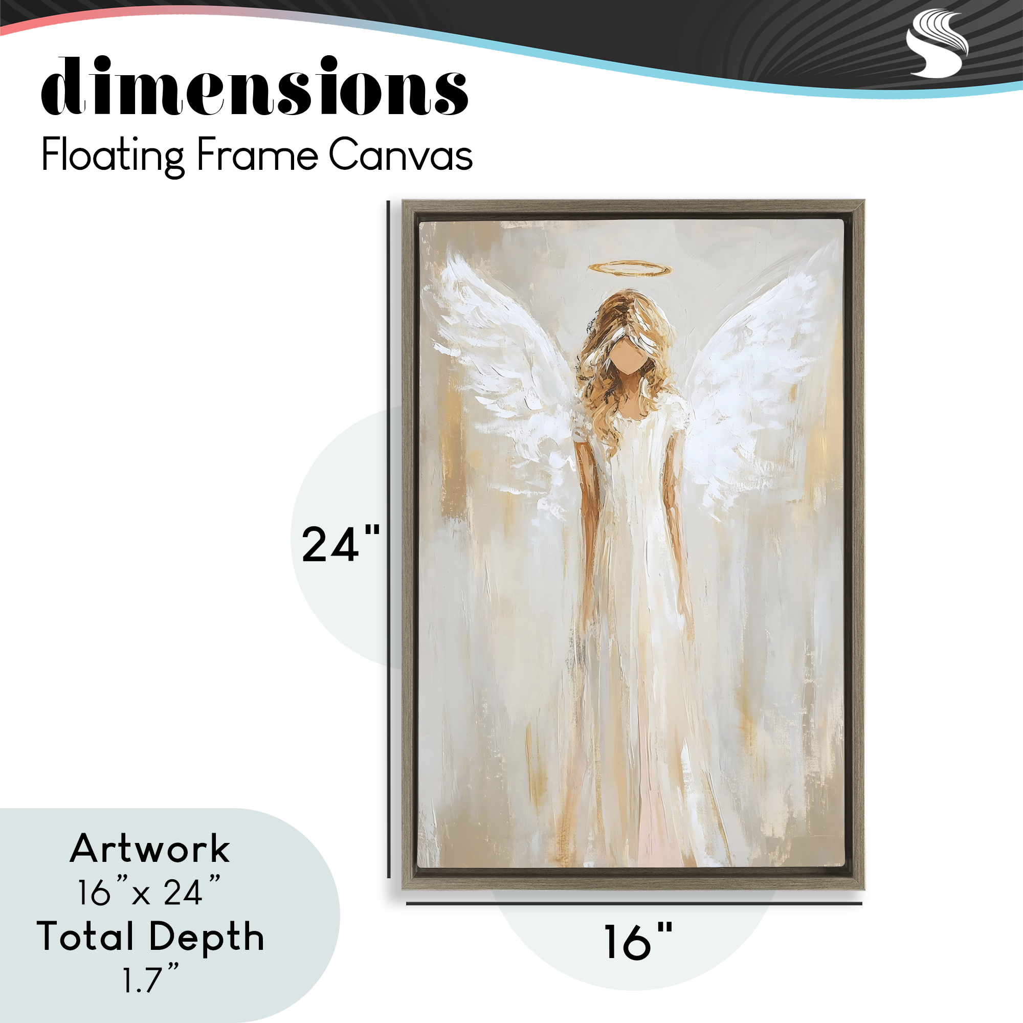 Divine White Robe Angel Brown Framed Floater Canvas Wall Art, design by Petal Prints Design