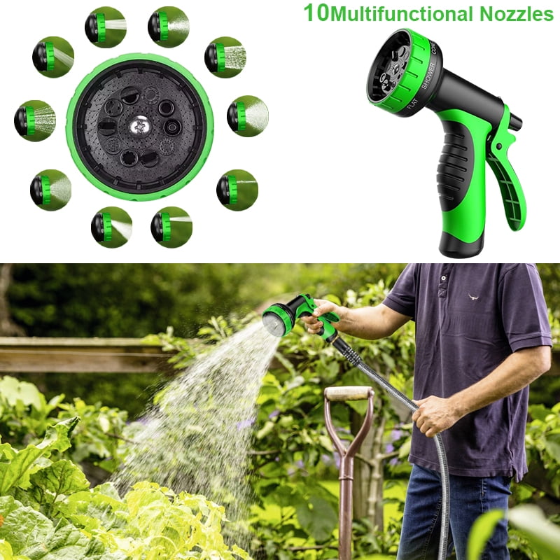 Garden Hose 50ft, Heavy Duty Stainless Steel Water Hose with 10 Functional Nozzles, No Kink, Lightweight and Flexible, Easy to Use and Store, Strong and Sturdy, Suitable for Yard and Lawn
