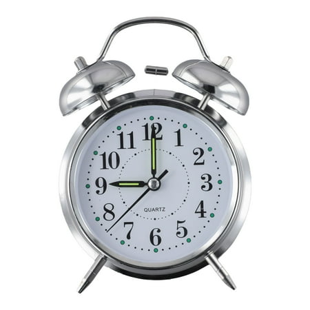 Bedside Traditional Classic Double Bell Alarm Clock Chrome Metal+ABS Night Light Alarm Clock European Retro 12.5*16.5*6.2cm
