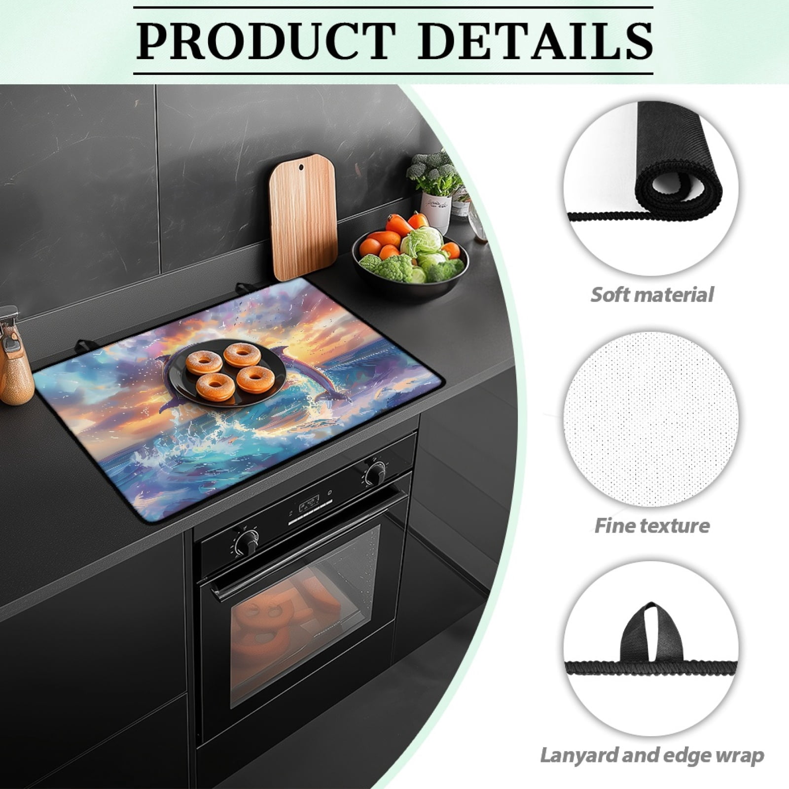 Renewold Stove Cover for Cooktop, Electric Stovetop Protector Cover Non-skid Induction Electric Stove Burner Cover Multipurpose Mat Easy to Clean, Dolphin Sea