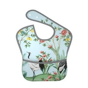 Bingfone Mess-Proof Baby Bib - Waterproof Bib For Baby Boy Or Girl With Food Catcher Pocket, Unisex-Chinoiserie Floral Palm Tree