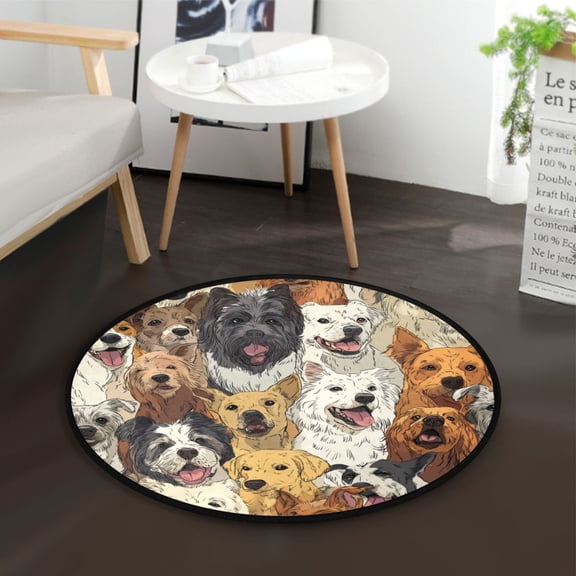 36.2 Inch Round Floor Mat A Large Group Of Dogs Carpet Decor Rug for Living Room Bedroom
