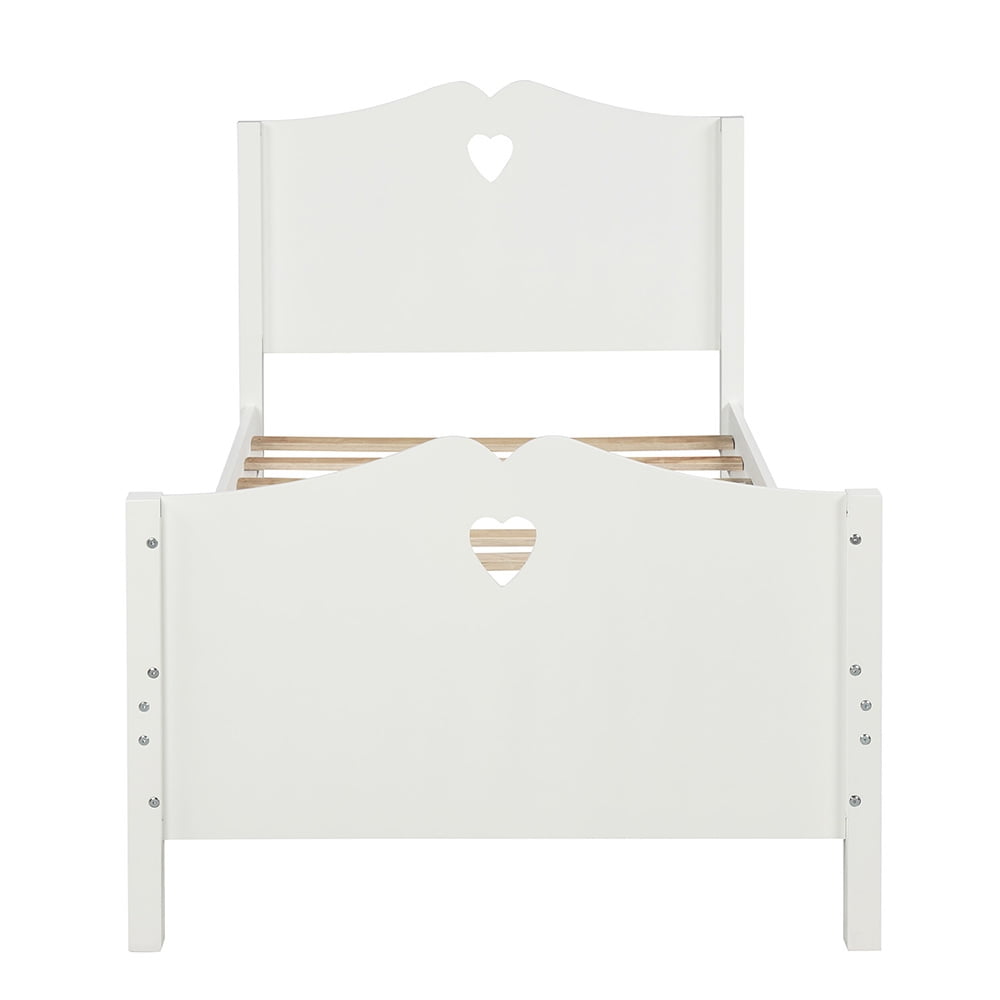 Private Jungle Platform Beds for Teens, Twin Size Bed Frame with Wood Slat Support and Headboard and Footboard, White Private Jungle Platform Beds for Teens, Twin Size Bed Frame with Wood Slat Support and Headboard and Footboard, White