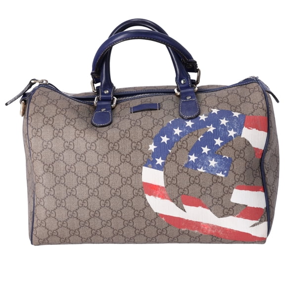 Pre-Owned GUCCI GG Handbag 195451 Beige Navy Multi PVC Leather US Flag
