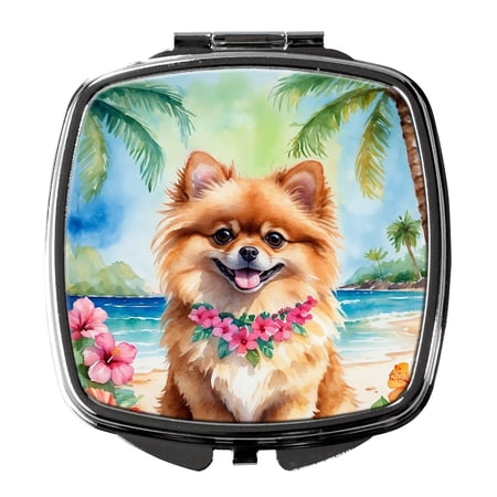 Pomeranian Luau Compact Mirror 2.75 in x 3 in