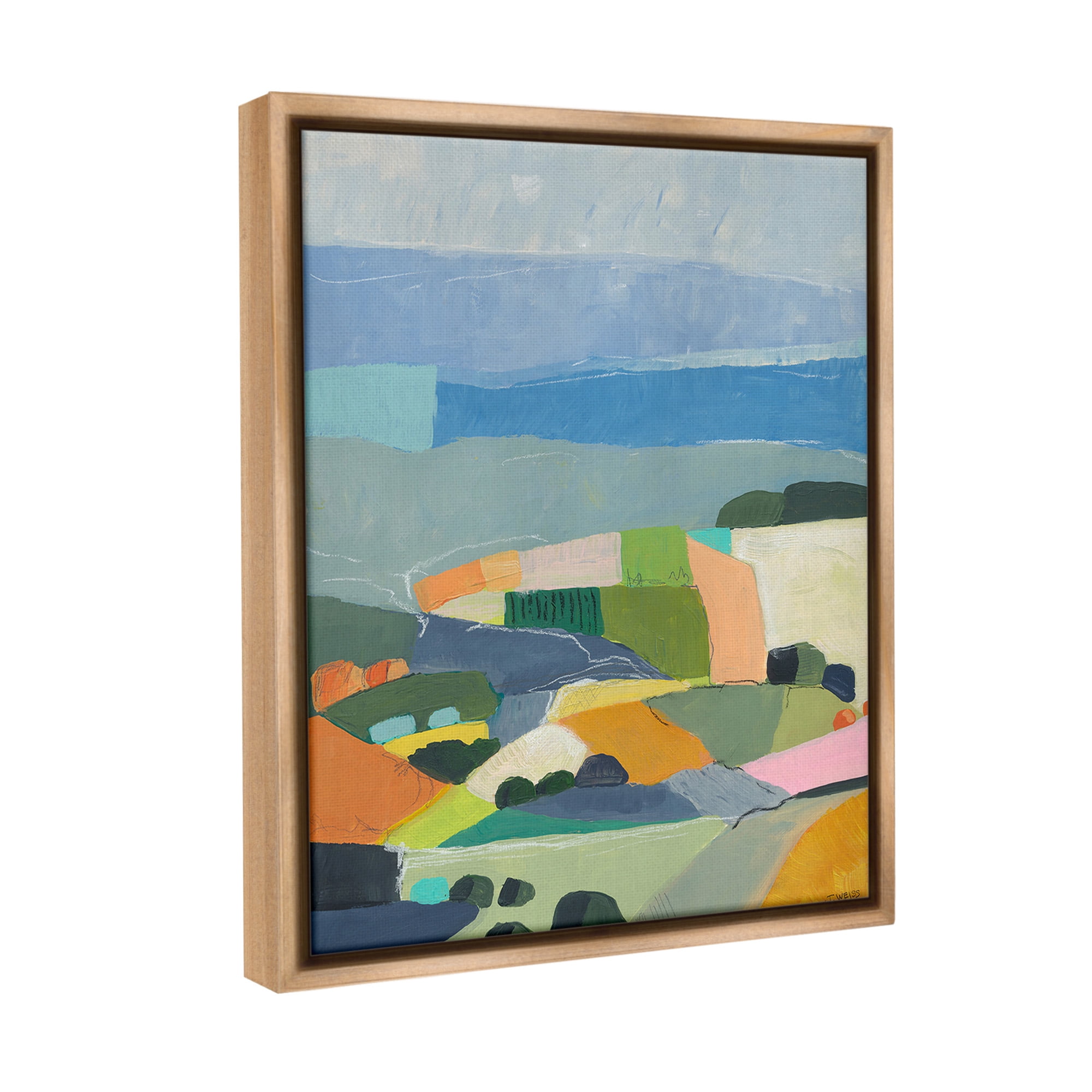 Stupell Industries Farmland Shapes Abstraction Landscape Painting Brown Floater Framed Canvas Art Print Wall Art, 17 x 21