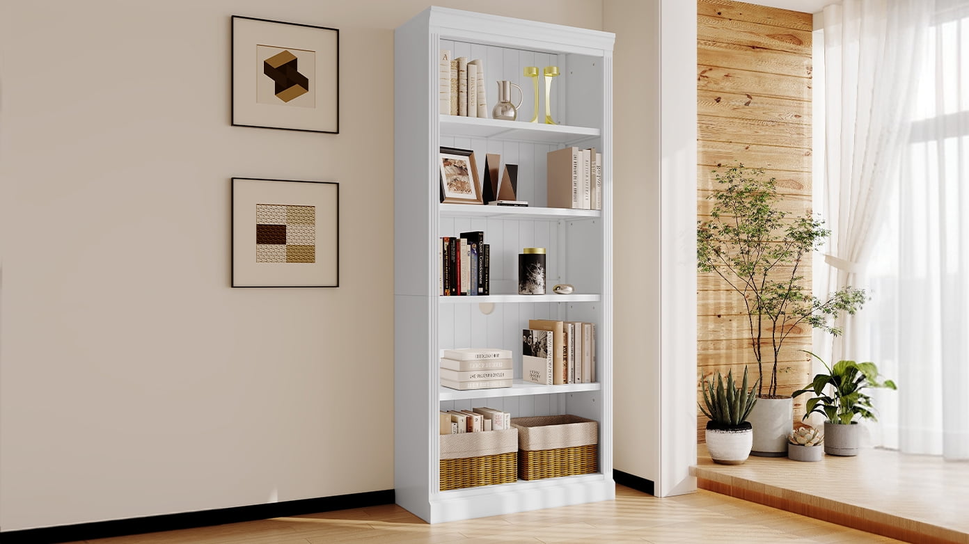Euroco 83" Tall Wood Bookcase Suite ,5-Tier Home Decor Bookshelves Suite with Adjustable Shelves,Storage Organizer for CDs/Books/Movies,Free Standing Storage Shelves Suite