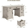 thumbnail image 2 of Whalefall 55'' Farmhouse Desk Home Office with Drawers, Executive Computer Desk Wooden with File Cabinet and Charging Station, White Wash Gray, 2 of 8