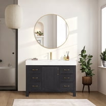 Leon 48" Single Bathroom Vanity in Fir Wood Black w/Lightning White top&Mirror