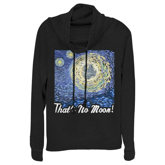 Junior's Star Wars That's No Moon Art Cowl Neck Sweatshirt Black Large
