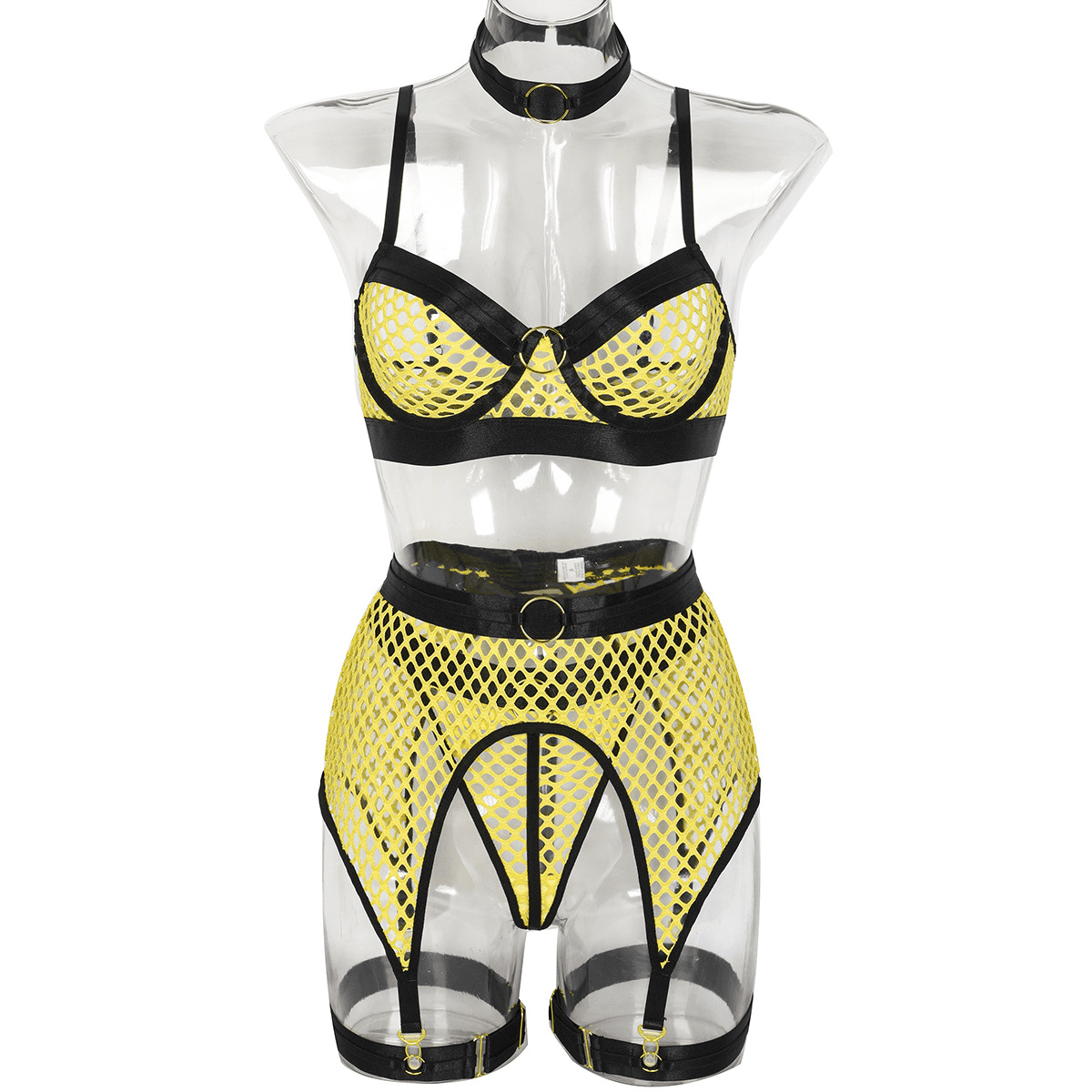 Sous vetements pour Femmes Quatre Pieces de Lingerie Jaune Grande Maille Epissage avec Anneau en Acier Cou Crochet Classique Sous Vetements Ensemble M Walmart