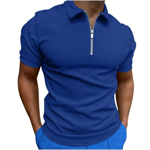 Calssic Fit Polos Shirts for Men,Spring Summer Solid Color Collared Short Sleeve Shirt Men Casual Business High Stretch Tops with Quarter Zipper