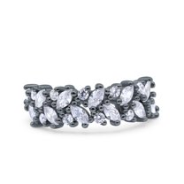 Black Tone, Simulated Cubic Zirconia Size-7 Half Eternity Ring Marquise Wedding Engagement Band 925 Sterling Silver
