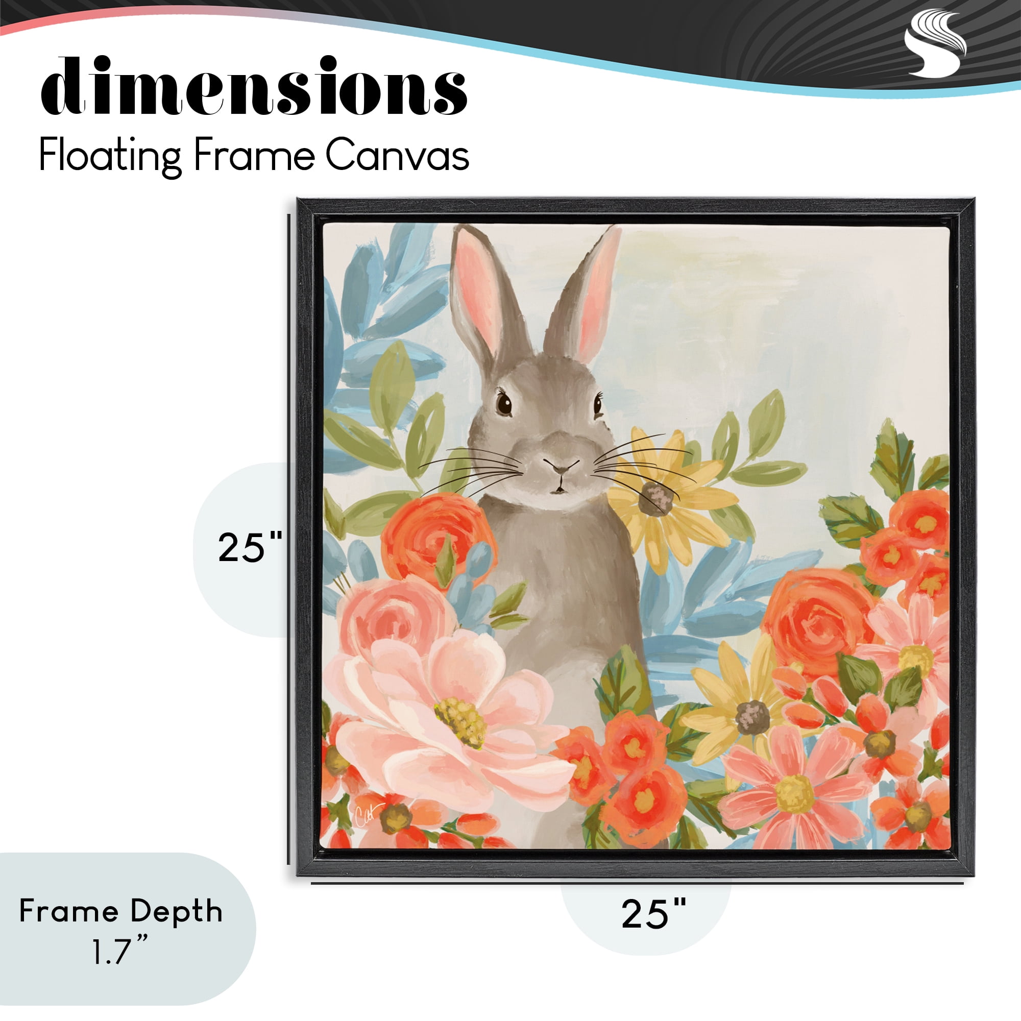 Stupell Industries Bunny Among The Blooms Black Framed Floater Canvas Wall Art, design by Cat Thurman Designs