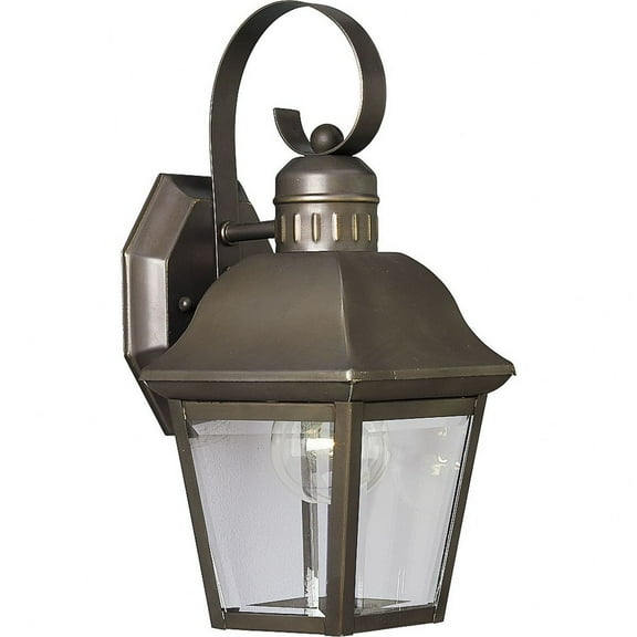 Progress Lighting Andover 1-Light Small Wall Lantern in Antique Bronze with Beveled Glass Shade