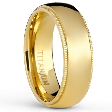 Milgrain Titanium Wedding Band - Goldtone Titanium Wedding Band Engagement Ring, Milgrain Edges Comfort Fit, 7mm