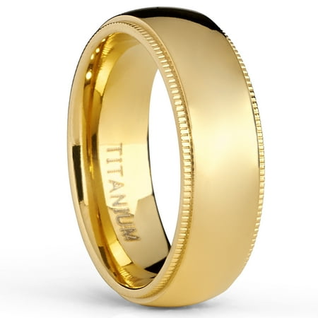 Goldtone Titanium Wedding Band Engagement Ring, Milgrain Edges Comfort Fit,