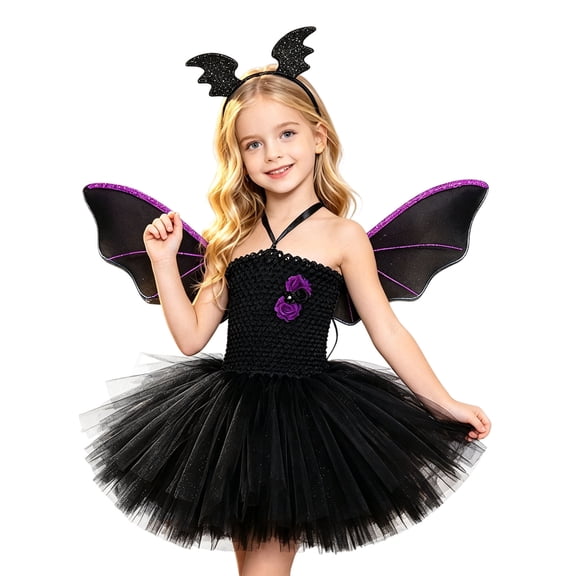 Toddler Halloween Dress Girls Halloween Tulle Dress With Headband And Wings For Holiday Party Outfits School Dress Up 2 To 8Y