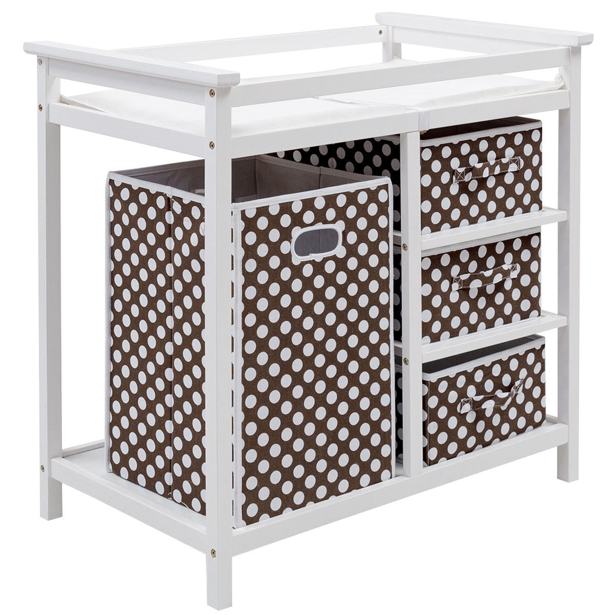 Cherry Infant Baby Changing Table w//3 Basket Hamper Diaper Storage Nursery New