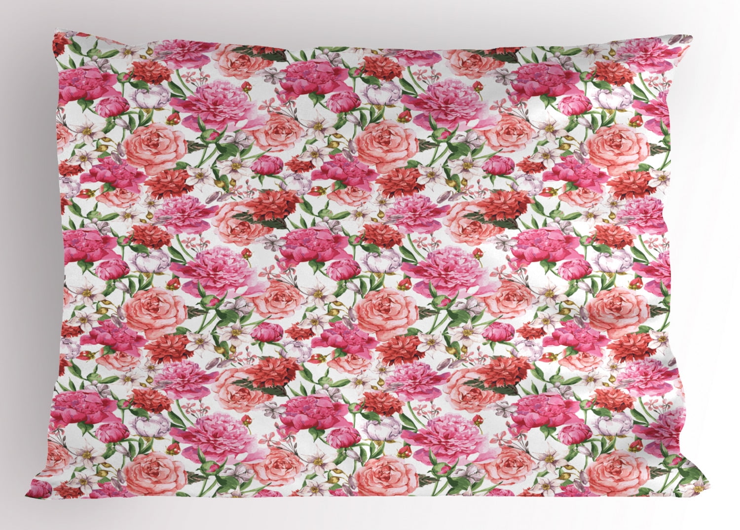 Shabby Chic Pillow Sham Summer Spring Garden Flowers with Leaves and Buds Artwork, Decorative Standard Size Printed Pillowcase, 26 X 20 Inches, Orange Hot Pink and Pale Pink, by Ambesonne