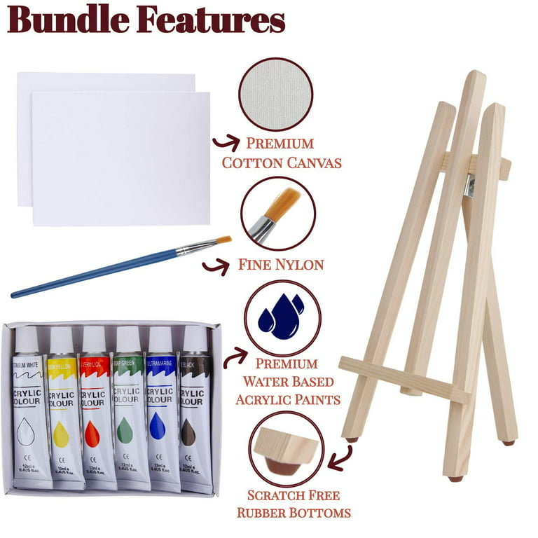Loomini 27pc Kids Paint Kit Set: Brushes, Canvas, Tabletop Easel