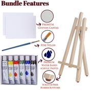 Art Canvas Paint Set Supplies – 22-Piece Canvas Acrylic Painting Kit with Wood Easel, 8x10 inch Canvases, 12 Non Toxic Washable Paints, 5 Brushes, Palette and Color Mixing Guide