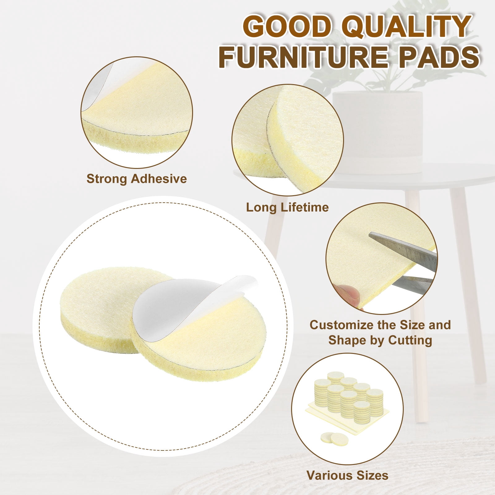 82Pcs Felt Furniture Pads, Pure Wool Felt Furniture Feet Wood Floor Protectors Self Adhesive Round for Protecting Hardwood Floors, Table Legs and Chair Legs, Beige