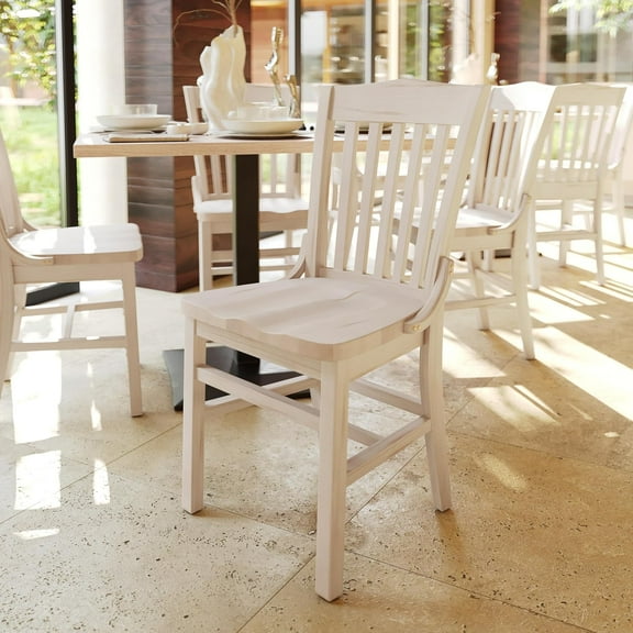 Hercules School House Back Metal Restaurant Chair - Antique White Wood Seat - Black Frame