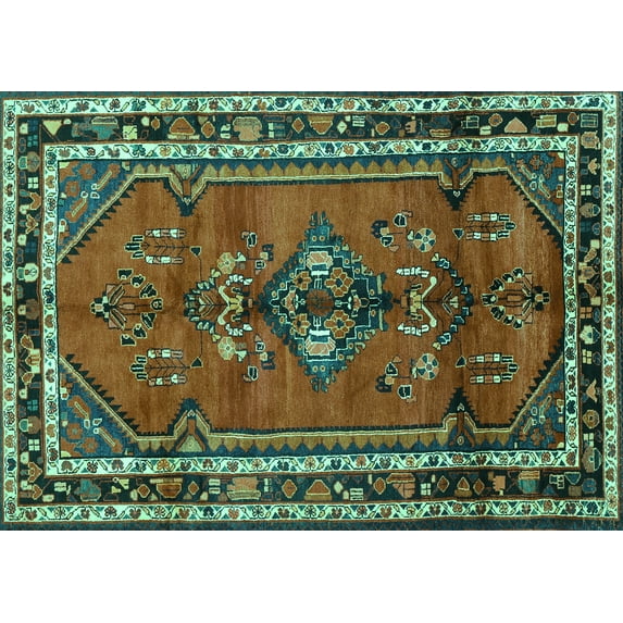 Ahgly Company Indoor Rectangle Persian Turquoise Blue Traditional Area Rugs, 7' x 9'