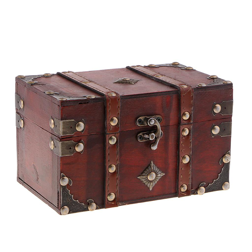 Vintage Wooden Jewelry Storage Case Treasure Chest Box Home Table Decor A 