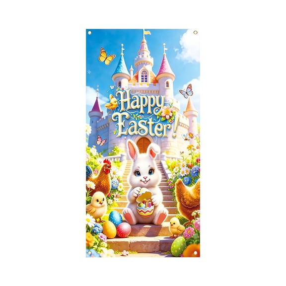 SLYNSHome Easter Happy Door Cover, Easter Decorative Cute Rabbit Door Clothes Spring Party Background Decor Banner