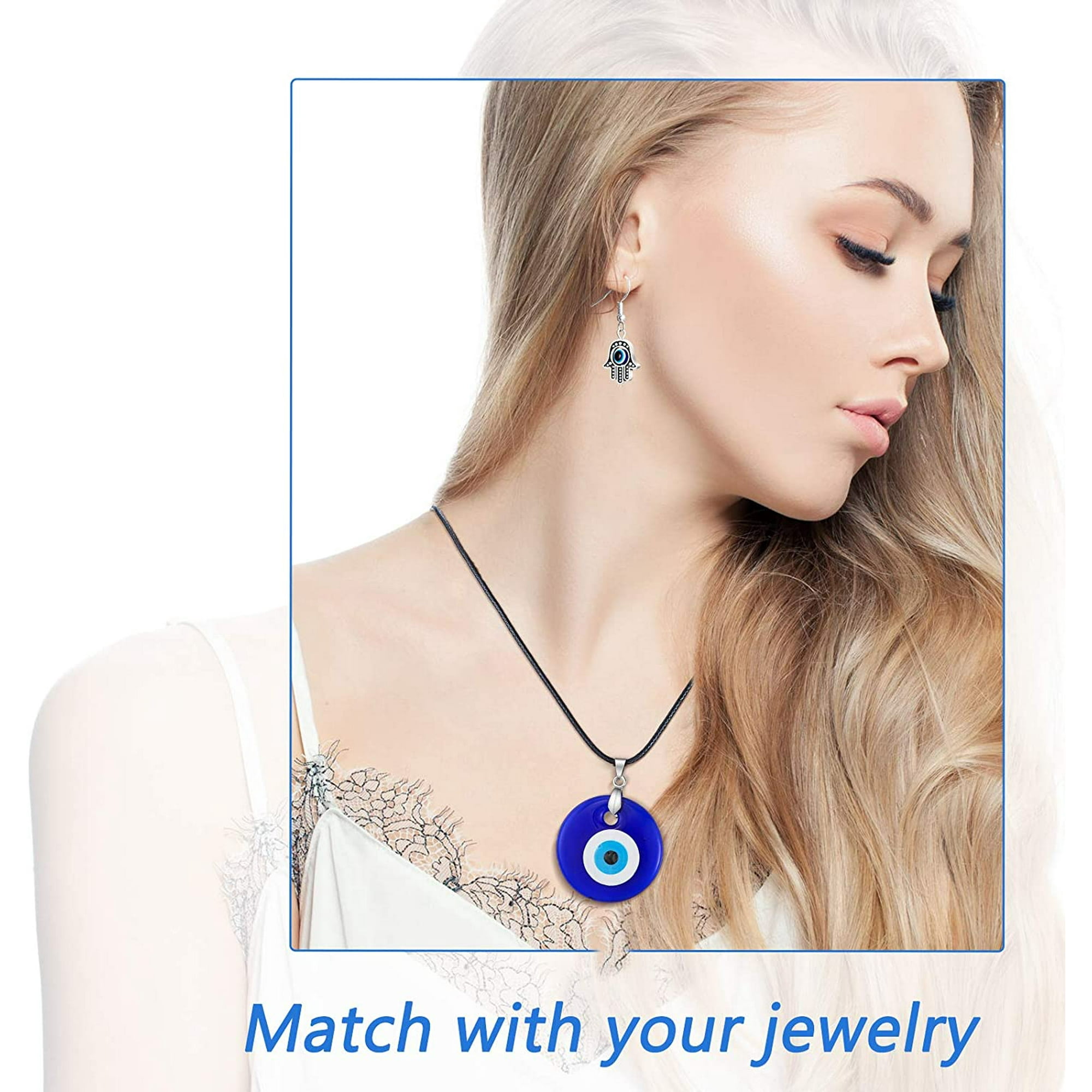 6 Pieces Evil Eye Pendant Necklace Turkish Blue Eye Necklace Glass Eye Leather Rope Chain Necklace for Women Men Walmart