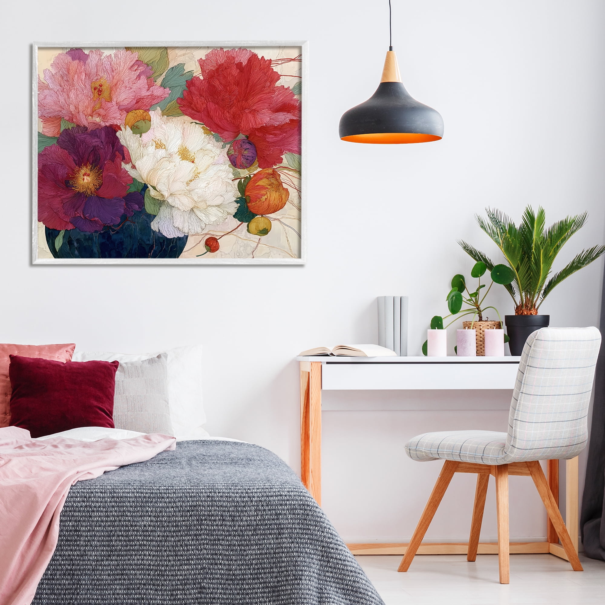 Haiku Ornate Flower Petals White Framed Giclee Art, design by Annabelle Hall