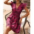 thumbnail image 7 of Mini Dresses for Women 2024 Plus Size Waist Winched Sexy Printed Large Flower Ruffled Sleeveless Collar Dress, 7 of 7