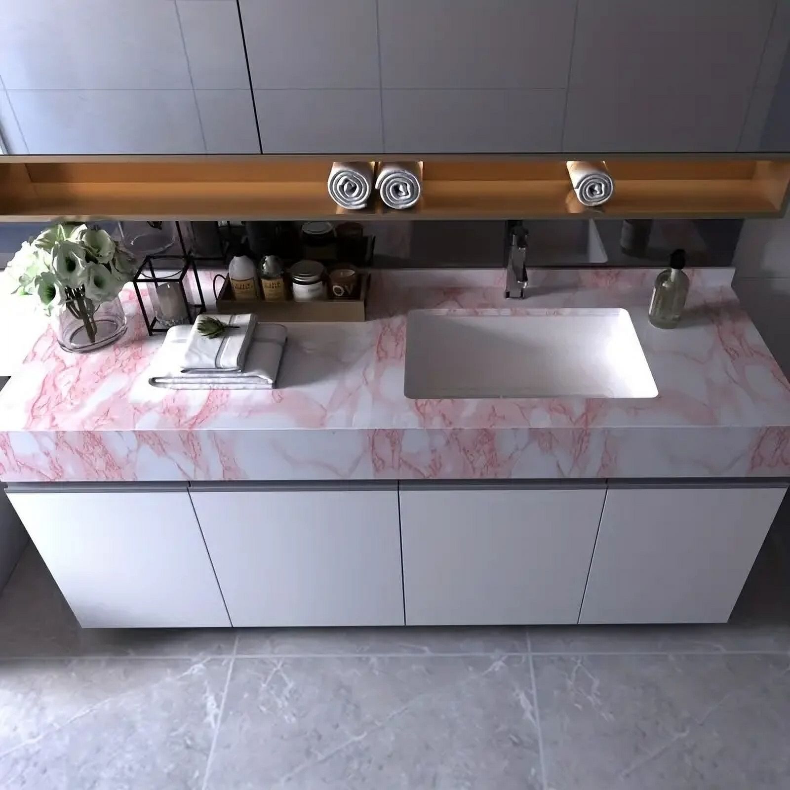 Luxurious Pink Glossy Marble Pattern Thick Sticky Wallpaper - Perfect for Kitchen, Bathroom, and Desktop Furniture Renovation, A (pink 10703,40cm x 200cm)