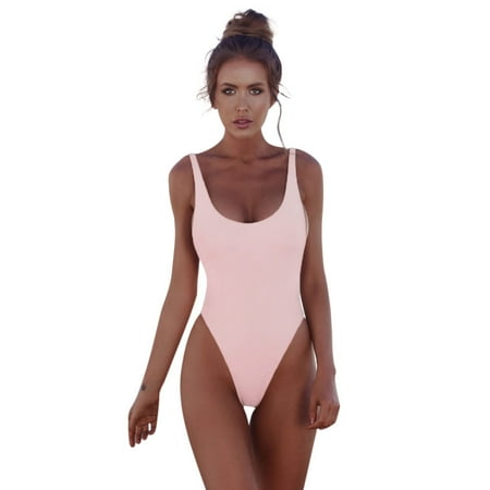 WERYOUNG Women Swimwear Bikini Monokini Push-Up Padded Bathing Backless Beachwear Summer Tropical Brazilian Vacation Comfort Pink M