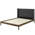 thumbnail image 3 of Contemporary Modern Urban Designer Bedroom Queen Size Platform Bed Frame, Fabric, Grey Gray, 3 of 6