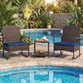 thumbnail image 1 of Costway 3 Piece Patio Rocking Bistro Set, 2 Rattan Armchairs with 2-Tier Side Table Mix Brown + Navy, 1 of 10