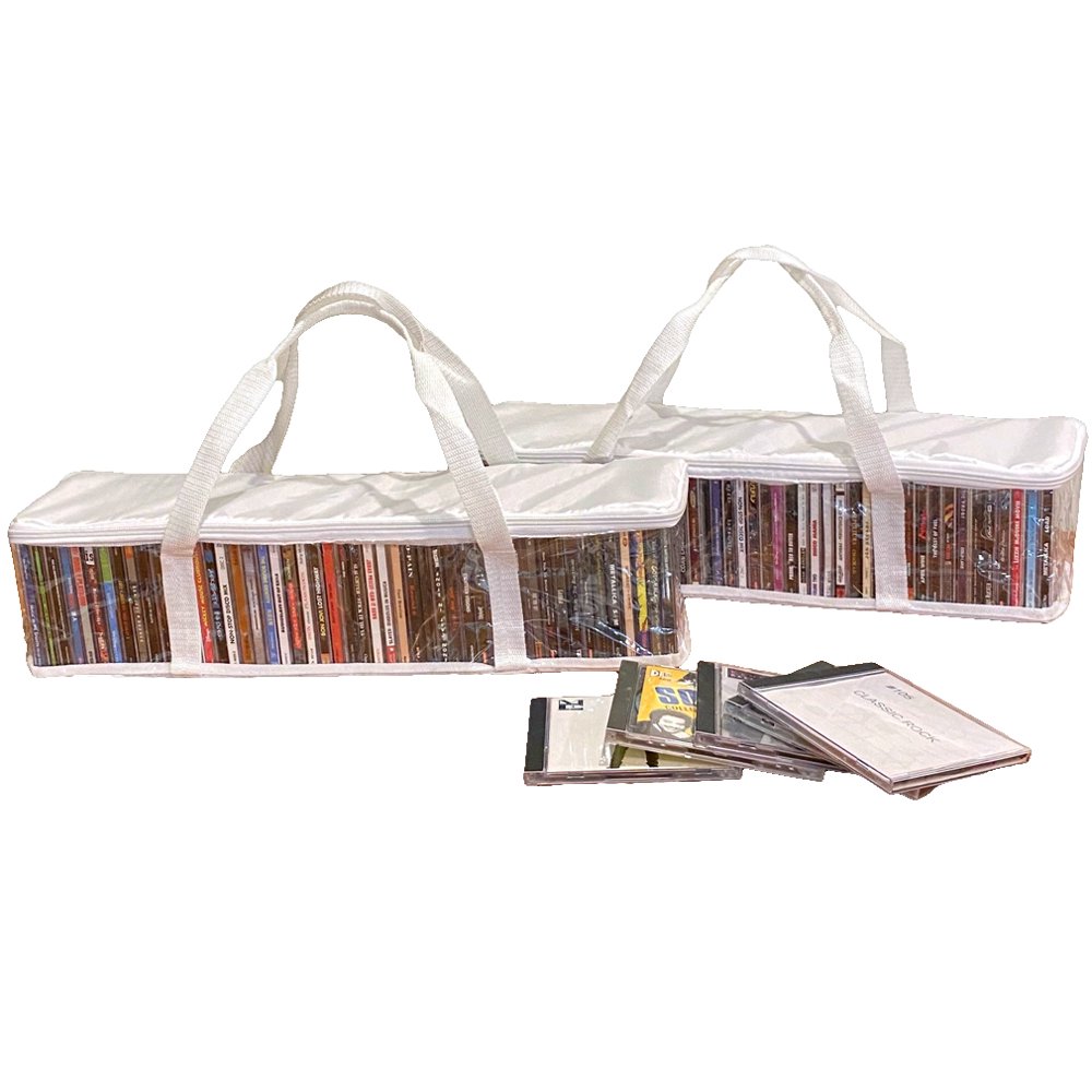 Evelots CD Storage BagZipperedClearHandlesHold 94 CD's TotalWhite