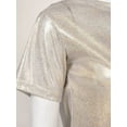 thumbnail image 7 of YONGHS Women's Short Sleeve Shiny Metallic T Shirt Tank Tops Holographic Rave Festival Party Blouse Champagne M, 7 of 7