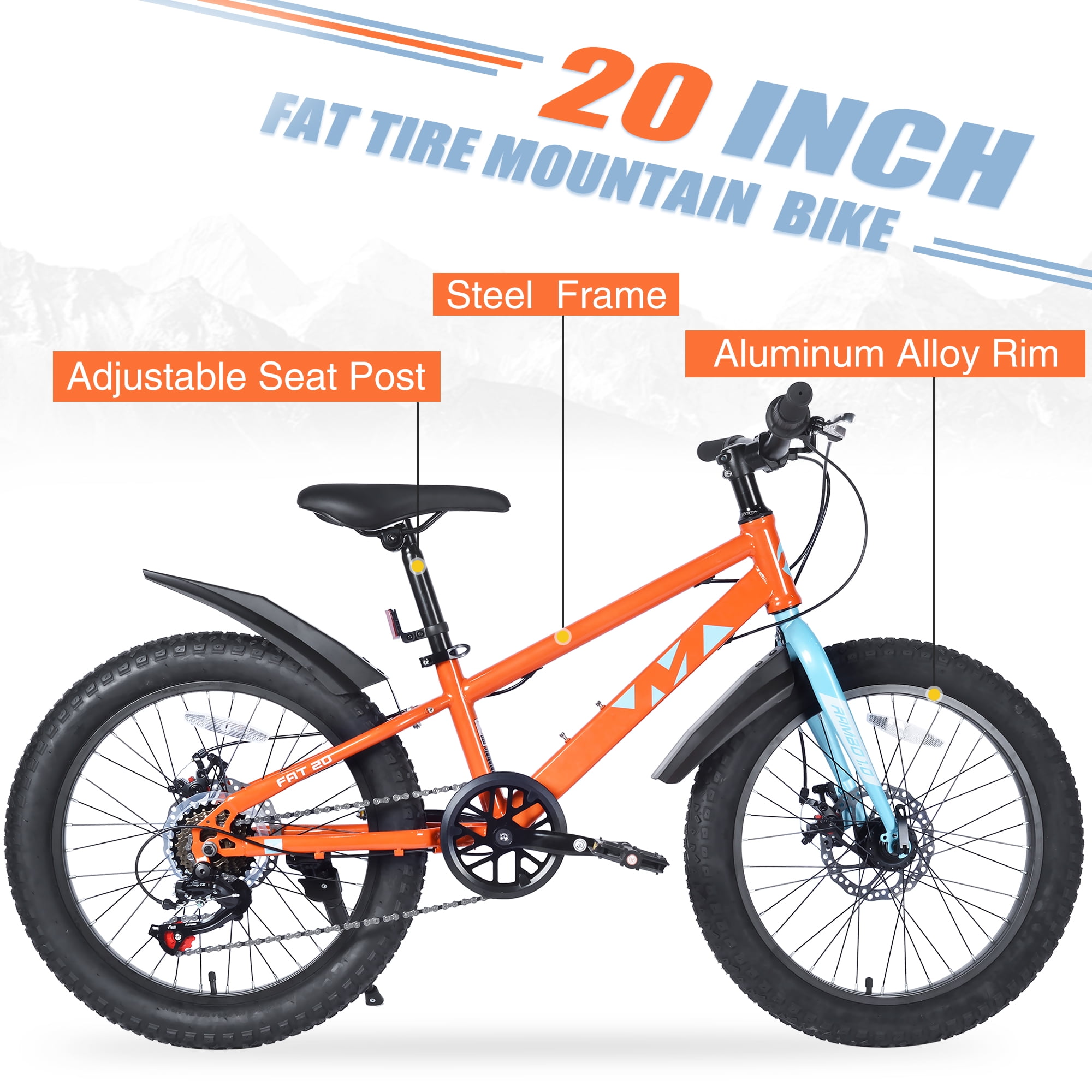 Ambifirner 20 Inch Bicycles , Fat Tire Mountain Bikes ,Dual-Disc Brake,Shimano 7-Speed , Beach and Snow Bicycle