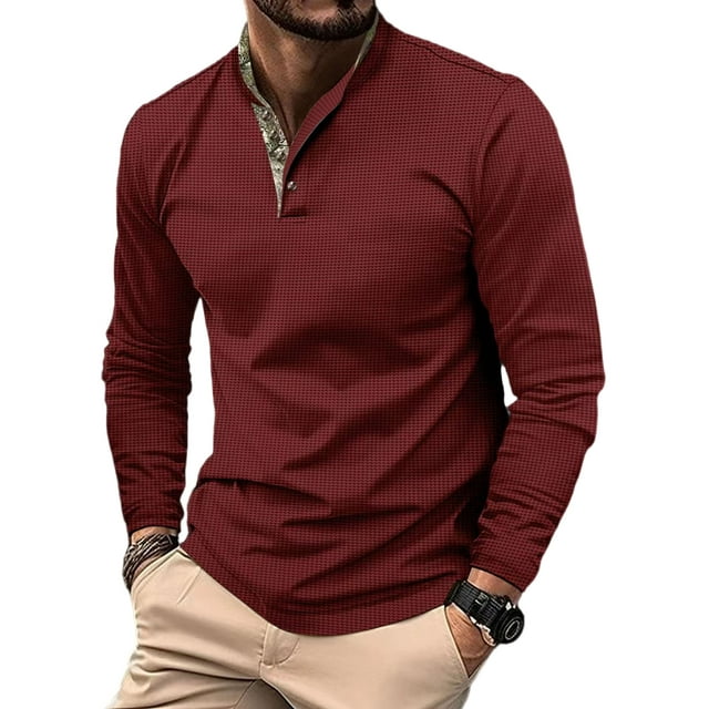 Fashnice Chemise Homme Manches Longues Col Polo Coupe Régulière T-Shirts de Travail Bordeaux TG