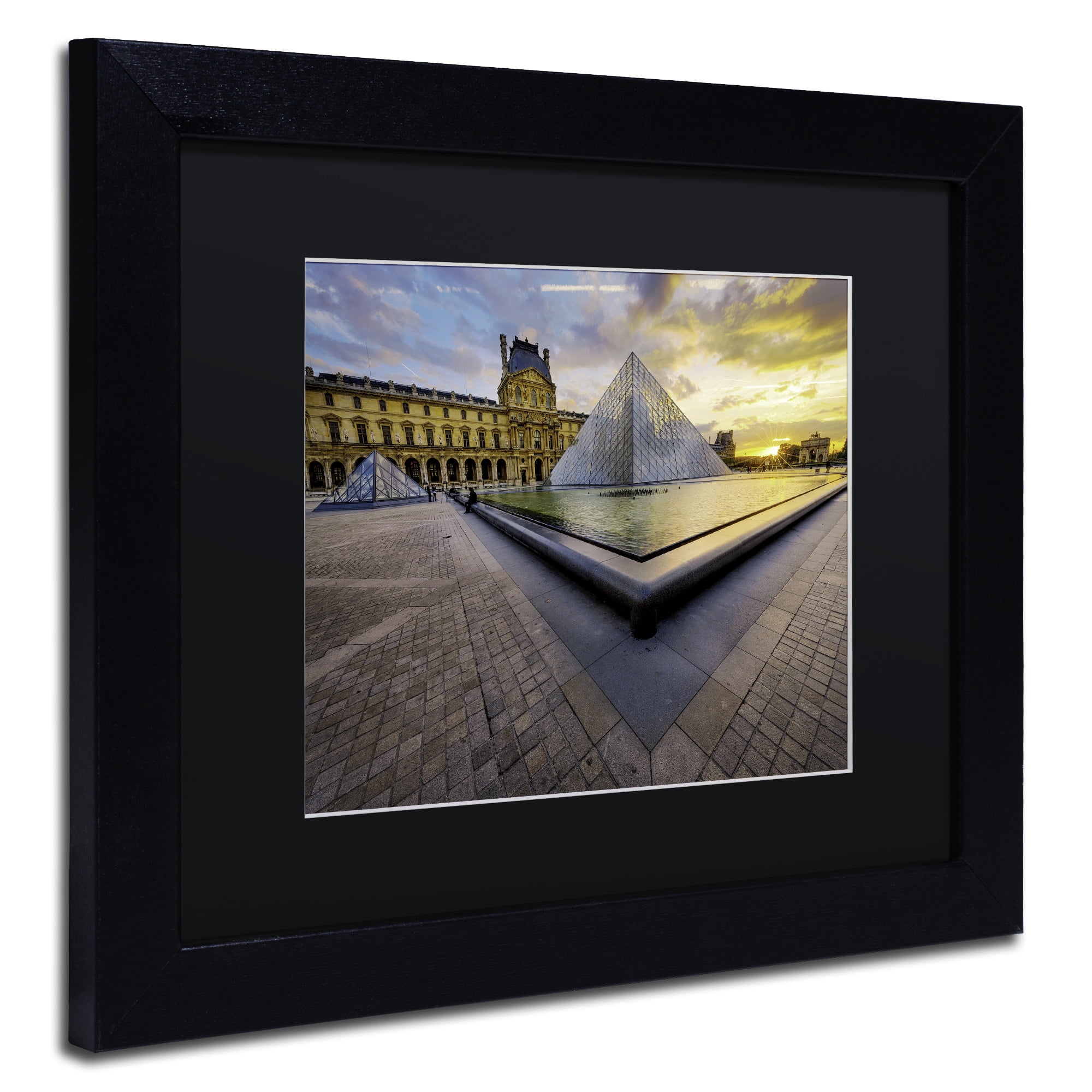 Trademark Fine Art "Geometry of the Louvre Museum" Canvas Art by Mathieu Rivrin, Black Matte, Black Frame