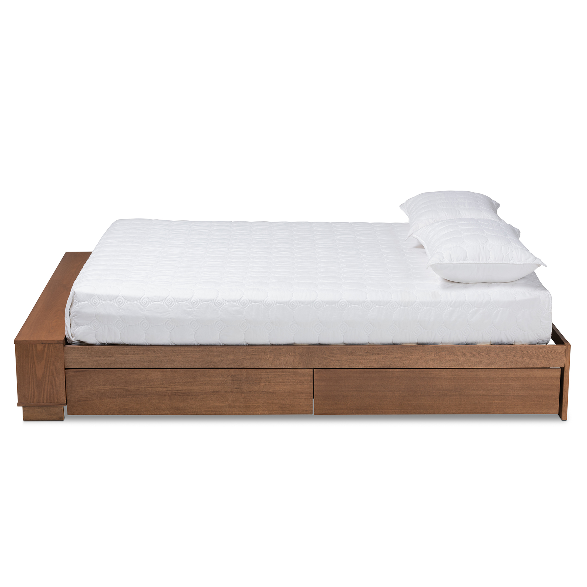 Baxton Studio Arthur Queen Size Modern Platform Bed with Shelves and Drawers, Ash Walnut Brown