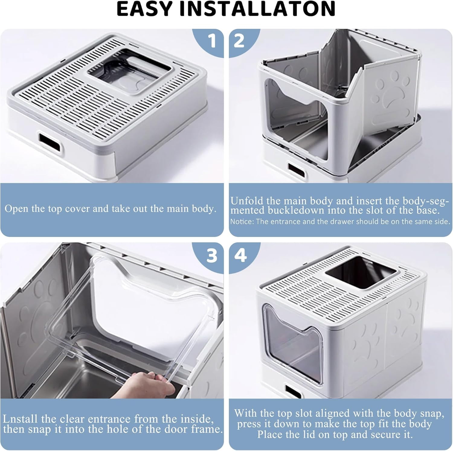 Enclosed Cat Litter Box with Lid Top Exit Covered Metal Stainless Steel Litter Box Leak Proof & Odorless Easy to Clean Including Cat Litter Scoop and Cat Litter Mat