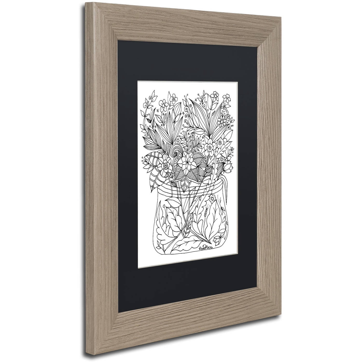 Trademark Fine Art "Flower Design 6" Canvas Art by KCDoodleArt Black Matte, Birch Frame