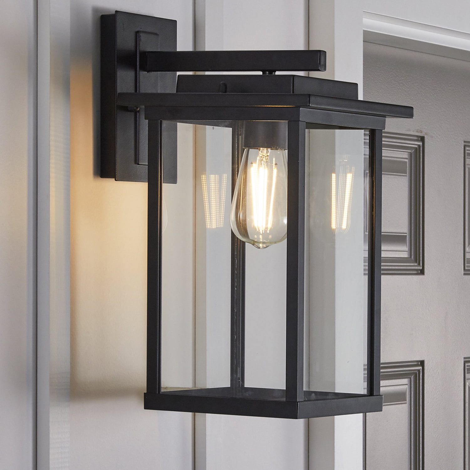 (2 pack) Better Homes & Gardens 15"H Modern Black Square Outdoor Wall Light, ST19 Bulb Not Included