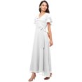 thumbnail image 2 of eloria Women's Georgette Ankle Length V Neck Short Sleeve Waist Tie Long Dress, Color : White | Size : M, 2 of 5