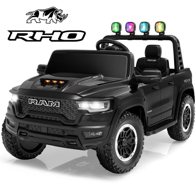 Ram 24V Ride on Car 2 Seater, Ram 1500 RHO Battery Powered Electric Car with Remote Control, Powered Ride on Toy with 4 Wheelers for Kids Toddlers 3-8 Boys Girls, Bluetooth & Trunk, Black